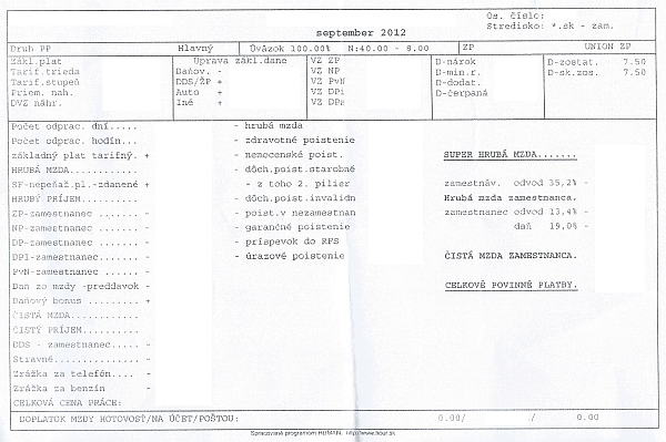 vyplatna paska systemu HUMAN
